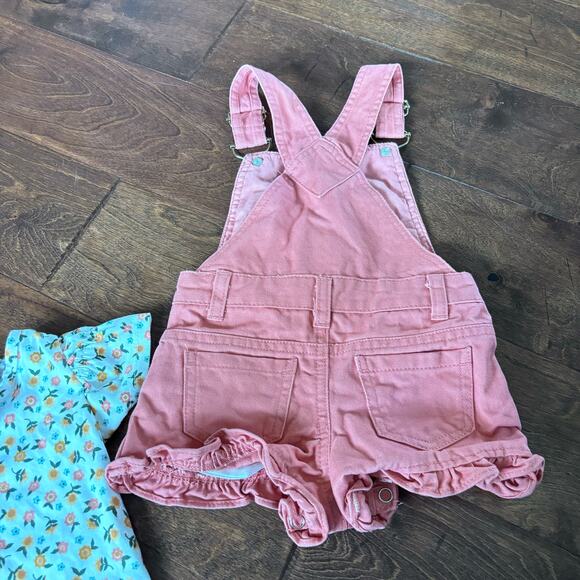 Little Lass Girls 18 Month Summer Outfit Shortalls Overalls Floral Pink Orange - Picture 6 of 7